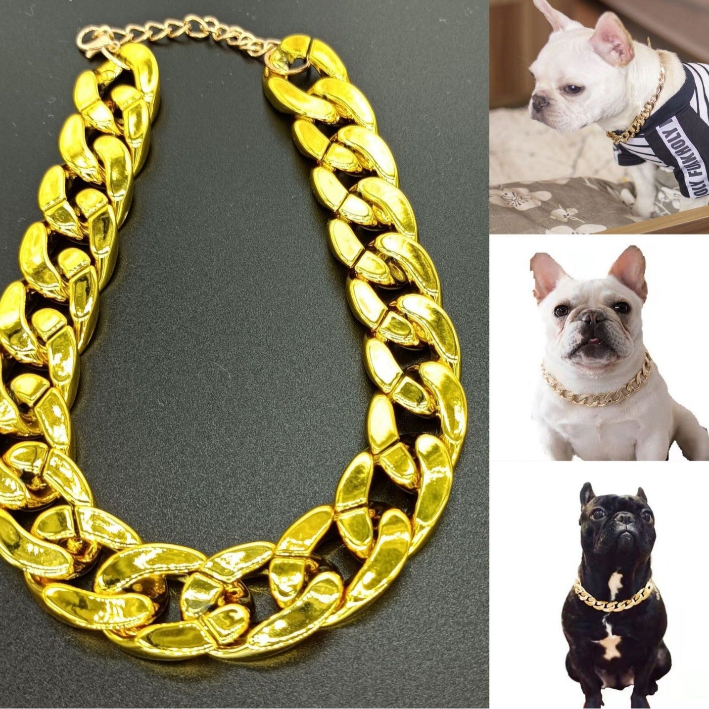 Cadena hip hop para perros dorada estilo urbano